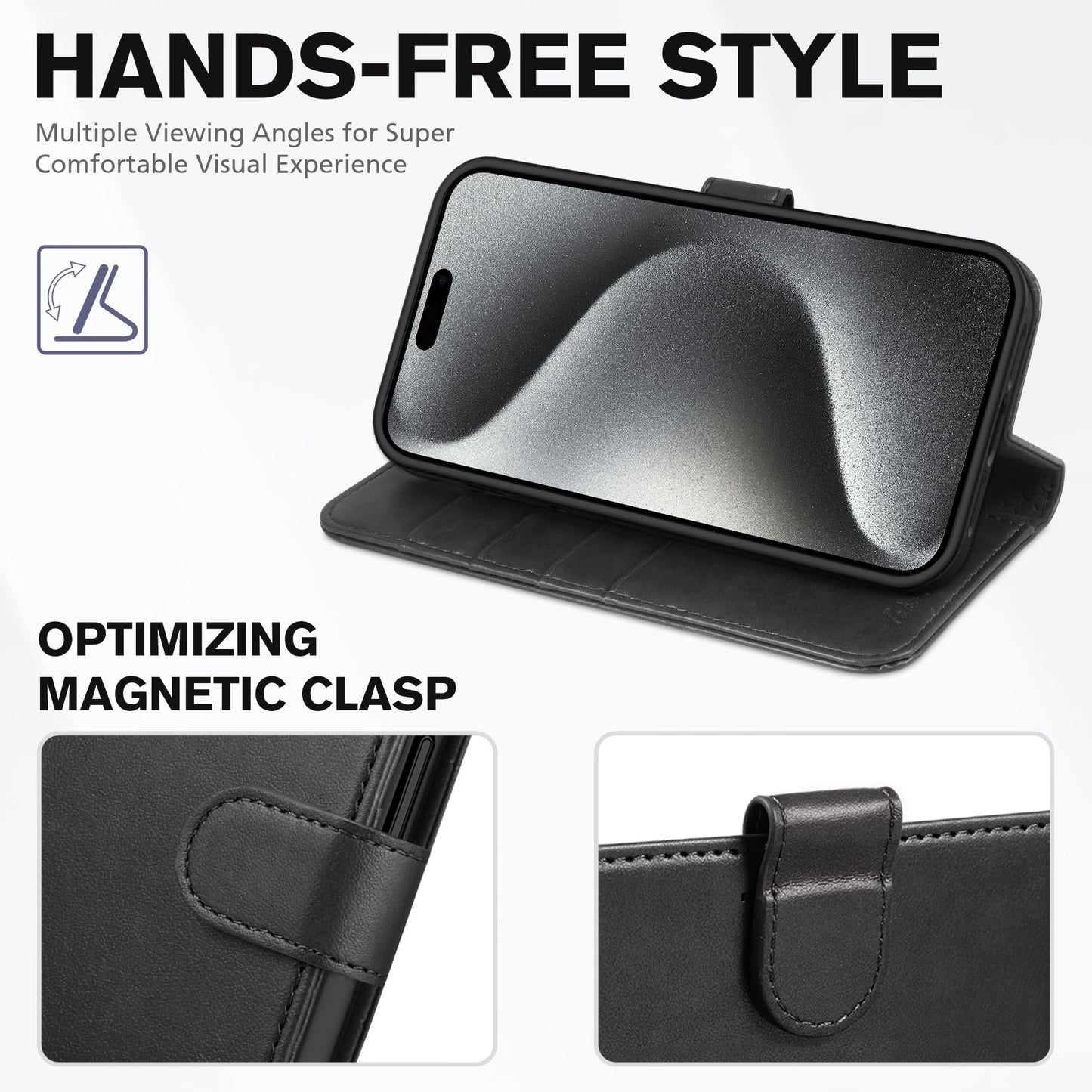 TUCCH Case Wallet for iPhone 15 Pro, RFID Blocking [4 Card Holder] Kickstand [Shockproof TPU Inner Shell] PU Leather Magnetic Protective Flip Cover 6.1" 2023, Black - 7DAY'S