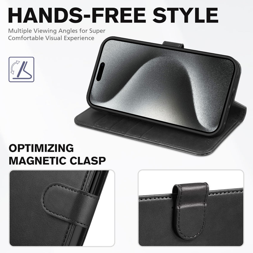 TUCCH Case Wallet for iPhone 15 Pro, RFID Blocking [4 Card Holder] Kickstand [Shockproof TPU Inner Shell] PU Leather Magnetic Protective Flip Cover 6.1" 2023, Black - 7DAY'S