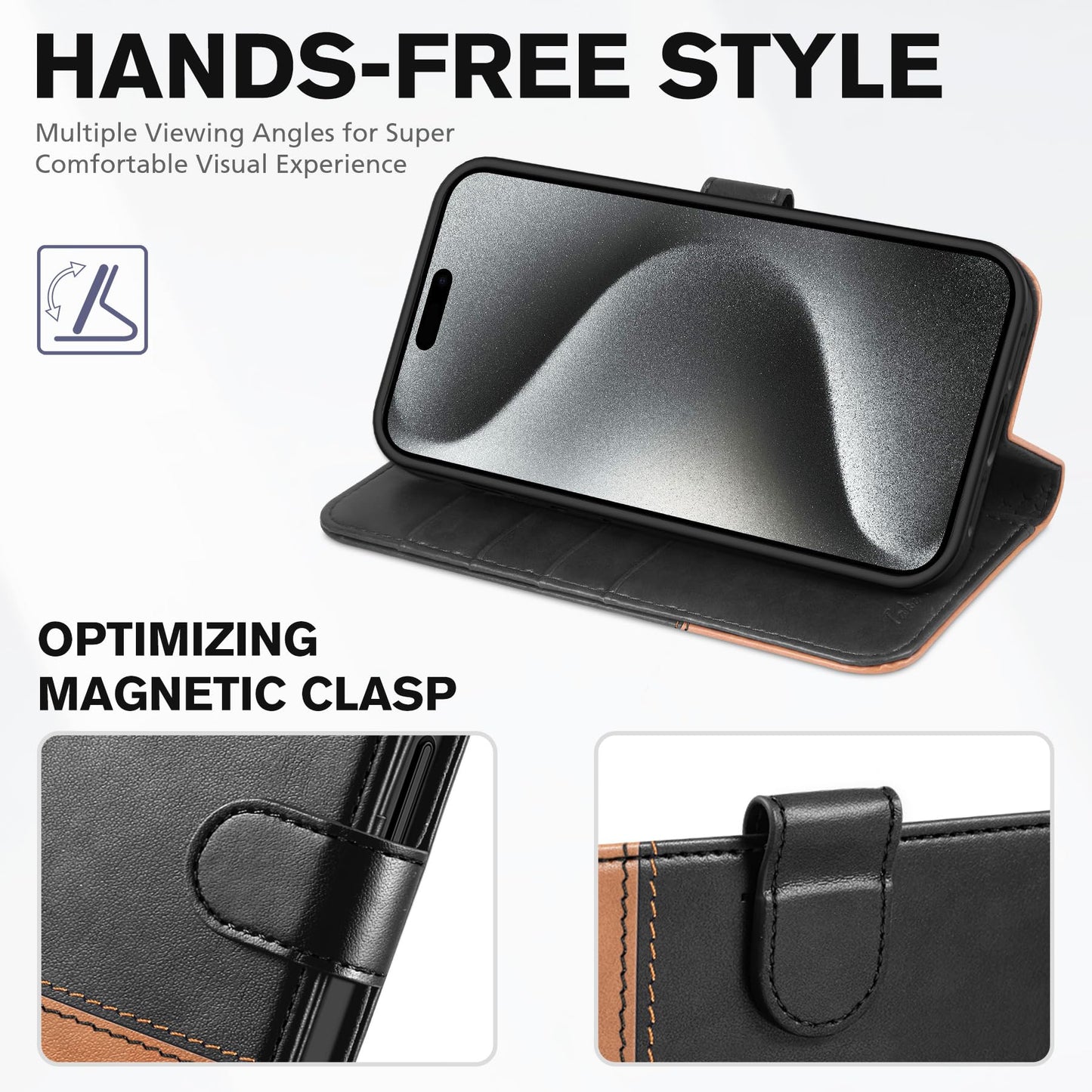 TUCCH Case Wallet for iPhone 15 Pro, RFID Blocking [4 Card Holder] Kickstand [Shockproof TPU Inner Shell] PU Leather Magnetic Protective Flip Cover 6.1" 2023, Black - 7DAY'S