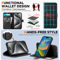 TUCCH Case Wallet for iPhone 15 Pro, RFID Blocking [4 Card Holder] Kickstand [Shockproof TPU Inner Shell] PU Leather Magnetic Protective Flip Cover 6.1" 2023, Black - 7DAY'S