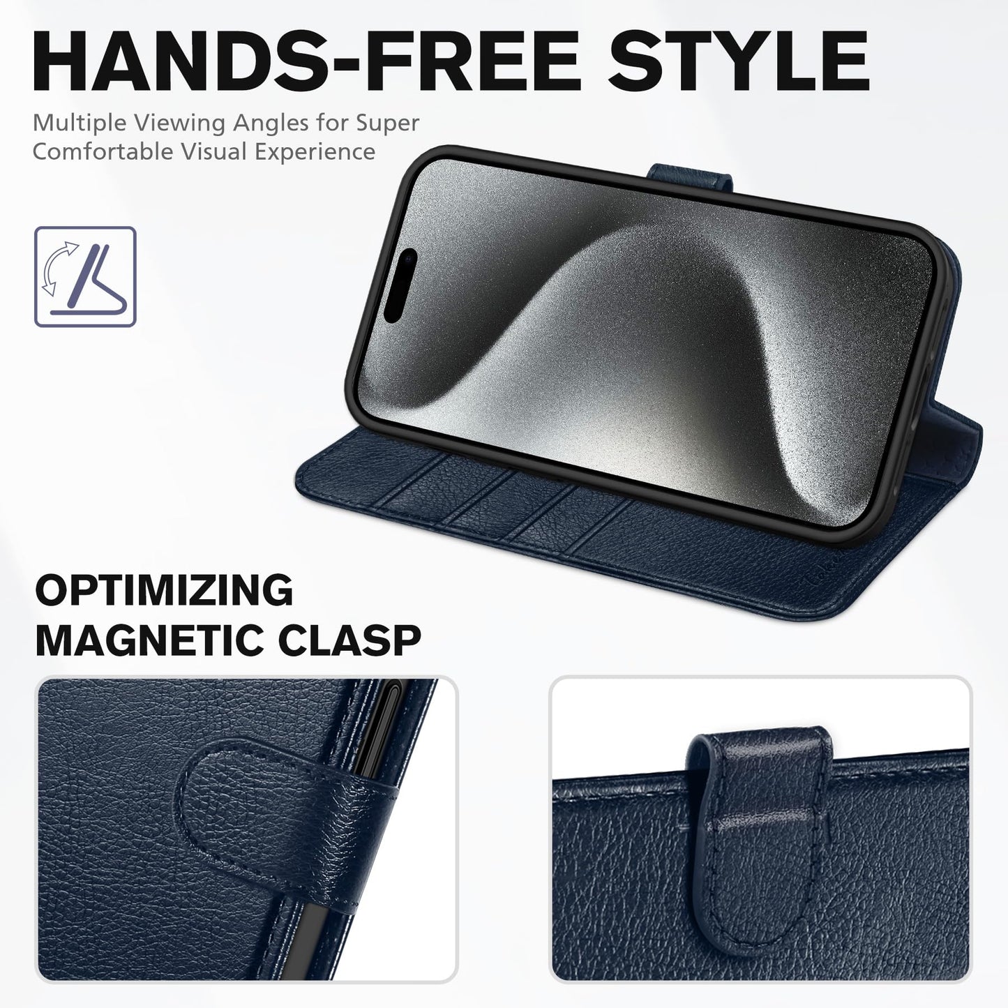 TUCCH Case Wallet for iPhone 15 Pro, RFID Blocking [4 Card Holder] Kickstand [Shockproof TPU Inner Shell] PU Leather Magnetic Protective Flip Cover 6.1" 2023, Black - 7DAY'S