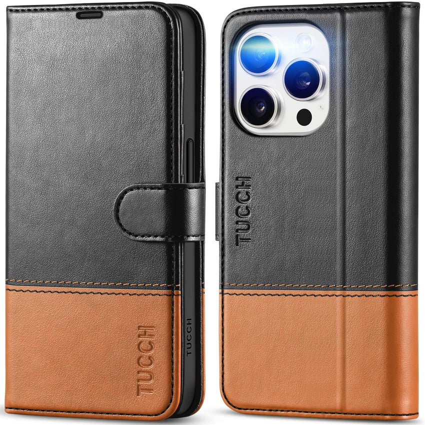 TUCCH Case Wallet for iPhone 15 Pro, RFID Blocking [4 Card Holder] Kickstand [Shockproof TPU Inner Shell] PU Leather Magnetic Protective Flip Cover 6.1" 2023, Black - 7DAY'S