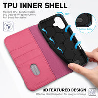TUCCH Case Wallet for iPhone 16, [3 Card Slots] Kickstand PU Leather [RFID Blocking] Flip Folio Cover with [TPU Shockproof Interior Shell] 6.1" 2024, Classic Black - 7DAY'S
