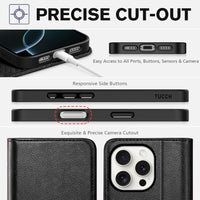 TUCCH Case Wallet for iPhone 16, [3 Card Slots] Kickstand PU Leather [RFID Blocking] Flip Folio Cover with [TPU Shockproof Interior Shell] 6.1" 2024, Classic Black - 7DAY'S