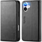 TUCCH Case Wallet for iPhone 16, [3 Card Slots] Kickstand PU Leather [RFID Blocking] Flip Folio Cover with [TPU Shockproof Interior Shell] 6.1" 2024, Classic Black - 7DAY'S