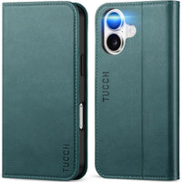 TUCCH Case Wallet for iPhone 16, [3 Card Slots] Kickstand PU Leather [RFID Blocking] Flip Folio Cover with [TPU Shockproof Interior Shell] 6.1" 2024, Classic Black - 7DAY'S
