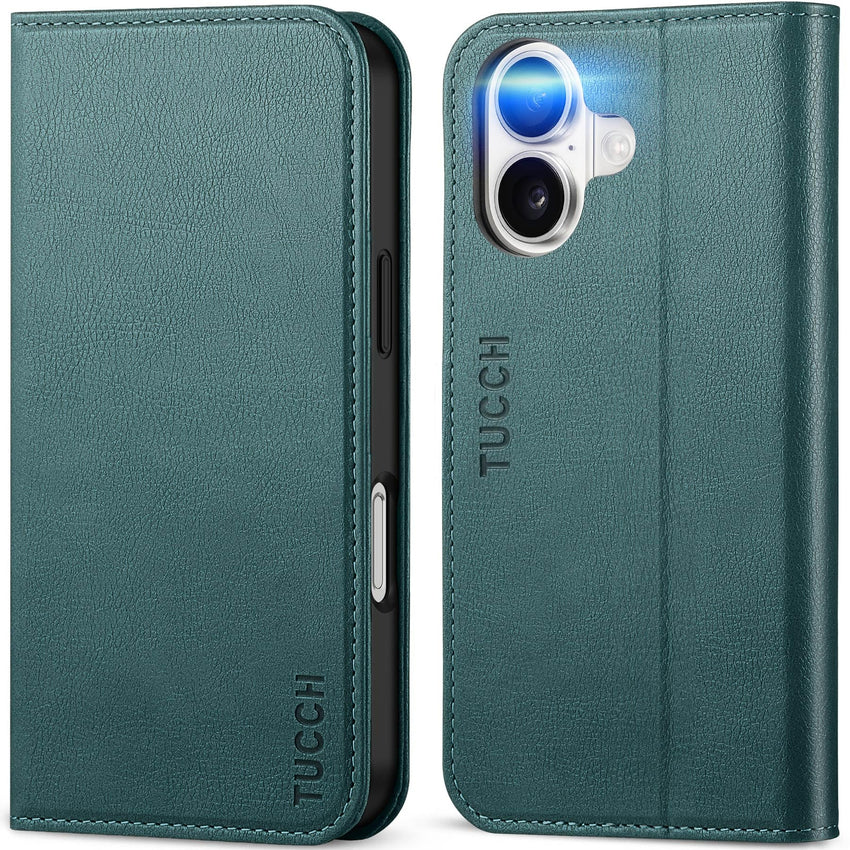 TUCCH Case Wallet for iPhone 16, [3 Card Slots] Kickstand PU Leather [RFID Blocking] Flip Folio Cover with [TPU Shockproof Interior Shell] 6.1" 2024, Classic Black - 7DAY'S