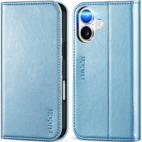 TUCCH Case Wallet for iPhone 16, [3 Card Slots] Kickstand PU Leather [RFID Blocking] Flip Folio Cover with [TPU Shockproof Interior Shell] 6.1" 2024, Classic Black - 7DAY'S