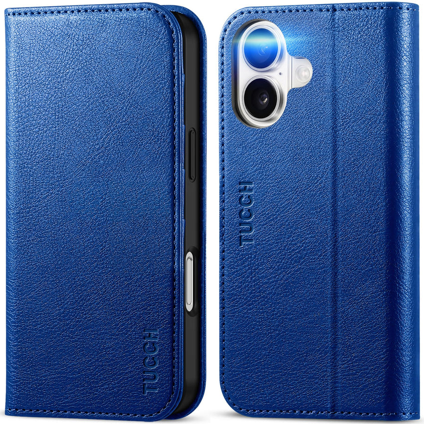 TUCCH Case Wallet for iPhone 16, [3 Card Slots] Kickstand PU Leather [RFID Blocking] Flip Folio Cover with [TPU Shockproof Interior Shell] 6.1" 2024, Classic Black - 7DAY'S