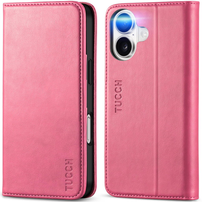 TUCCH Case Wallet for iPhone 16, [3 Card Slots] Kickstand PU Leather [RFID Blocking] Flip Folio Cover with [TPU Shockproof Interior Shell] 6.1" 2024, Classic Black - 7DAY'S