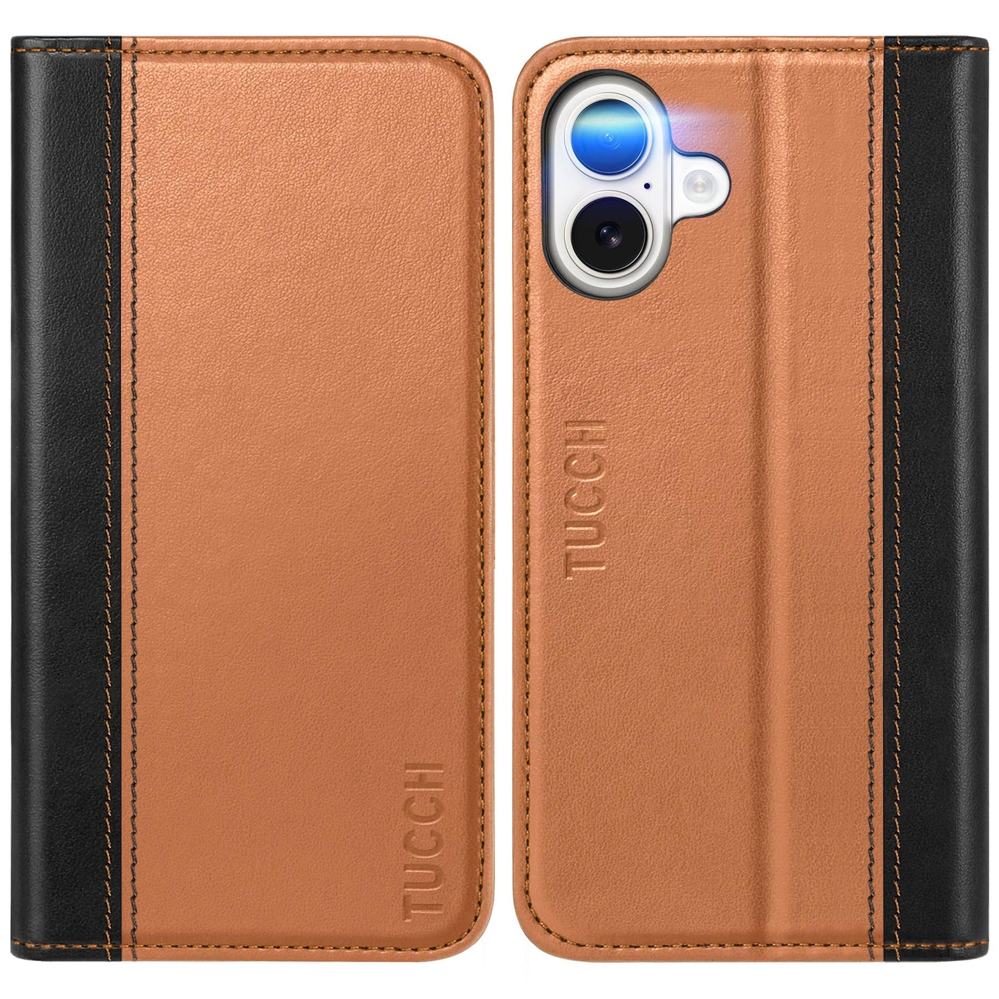 TUCCH Case Wallet for iPhone 16, [3 Card Slots] Kickstand PU Leather [RFID Blocking] Flip Folio Cover with [TPU Shockproof Interior Shell] 6.1" 2024, Classic Black - 7DAY'S