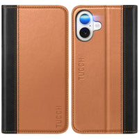 TUCCH Case Wallet for iPhone 16, [3 Card Slots] Kickstand PU Leather [RFID Blocking] Flip Folio Cover with [TPU Shockproof Interior Shell] 6.1" 2024, Classic Black - 7DAY'S