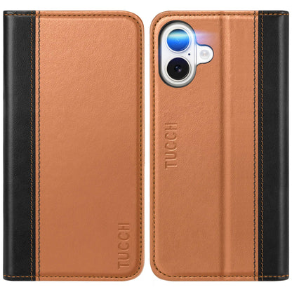 TUCCH Case Wallet for iPhone 16, [3 Card Slots] Kickstand PU Leather [RFID Blocking] Flip Folio Cover with [TPU Shockproof Interior Shell] 6.1" 2024, Classic Black - 7DAY'S