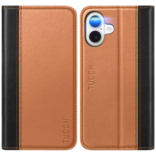 TUCCH Case Wallet for iPhone 16, [3 Card Slots] Kickstand PU Leather [RFID Blocking] Flip Folio Cover with [TPU Shockproof Interior Shell] 6.1" 2024, Classic Black - 7DAY'S