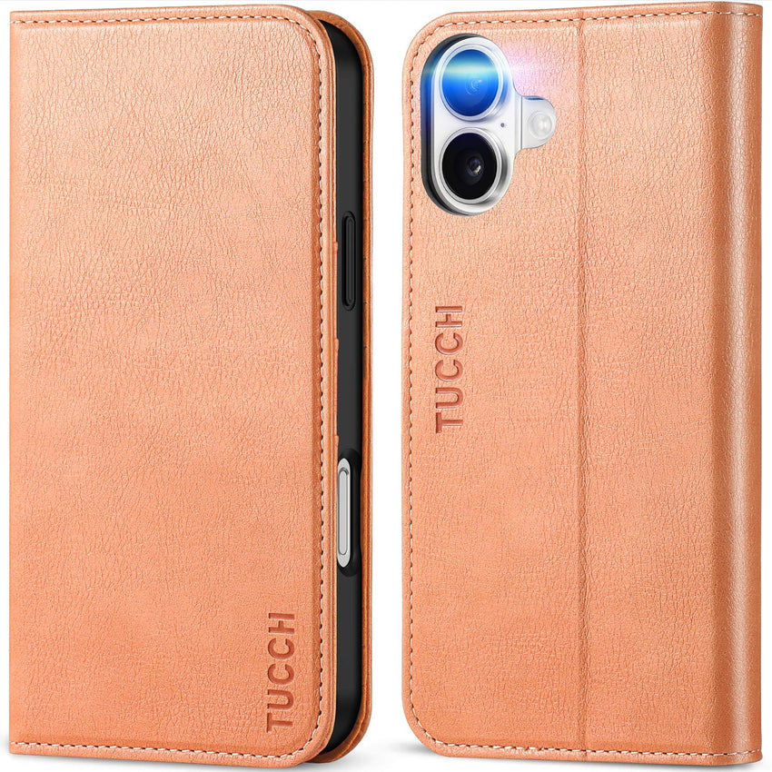 TUCCH Case Wallet for iPhone 16, [3 Card Slots] Kickstand PU Leather [RFID Blocking] Flip Folio Cover with [TPU Shockproof Interior Shell] 6.1" 2024, Classic Black - 7DAY'S