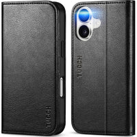 TUCCH Case Wallet for iPhone 16, [3 Card Slots] Kickstand PU Leather [RFID Blocking] Flip Folio Cover with [TPU Shockproof Interior Shell] 6.1" 2024, Classic Black - 7DAY'S