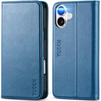 TUCCH Case Wallet for iPhone 16, [3 Card Slots] Kickstand PU Leather [RFID Blocking] Flip Folio Cover with [TPU Shockproof Interior Shell] 6.1" 2024, Classic Black - 7DAY'S