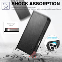TUCCH Case Wallet for iPhone 16, [3 Card Slots] Kickstand PU Leather [RFID Blocking] Flip Folio Cover with [TPU Shockproof Interior Shell] 6.1" 2024, Classic Black - 7DAY'S