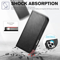 TUCCH Case Wallet for iPhone 16, [3 Card Slots] Kickstand PU Leather [RFID Blocking] Flip Folio Cover with [TPU Shockproof Interior Shell] 6.1" 2024, Classic Black - 7DAY'S