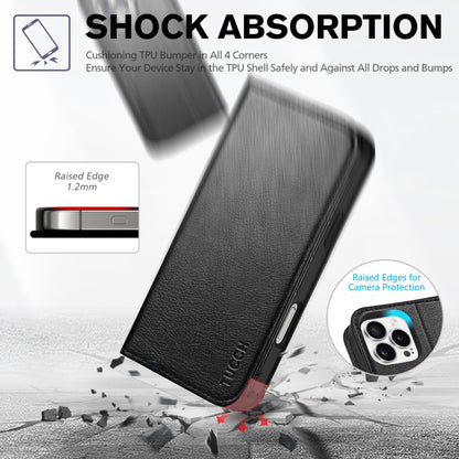 TUCCH Case Wallet for iPhone 16, [3 Card Slots] Kickstand PU Leather [RFID Blocking] Flip Folio Cover with [TPU Shockproof Interior Shell] 6.1" 2024, Classic Black - 7DAY'S