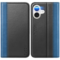 TUCCH Case Wallet for iPhone 16, [3 Card Slots] Kickstand PU Leather [RFID Blocking] Flip Folio Cover with [TPU Shockproof Interior Shell] 6.1" 2024, Classic Black - 7DAY'S