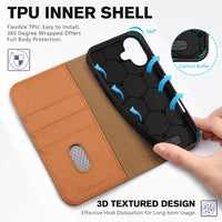 TUCCH Case Wallet for iPhone 16, [3 Card Slots] Kickstand PU Leather [RFID Blocking] Flip Folio Cover with [TPU Shockproof Interior Shell] 6.1" 2024, Classic Black - 7DAY'S