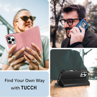 TUCCH Case Wallet for iPhone 16, [3 Card Slots] Kickstand PU Leather [RFID Blocking] Flip Folio Cover with [TPU Shockproof Interior Shell] 6.1" 2024, Classic Black - 7DAY'S