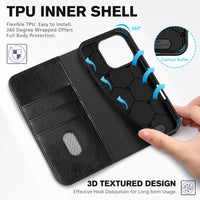 TUCCH Case Wallet for iPhone 16, [3 Card Slots] Kickstand PU Leather [RFID Blocking] Flip Folio Cover with [TPU Shockproof Interior Shell] 6.1" 2024, Classic Black - 7DAY'S