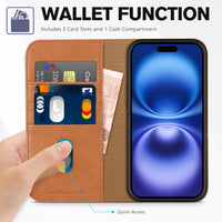 TUCCH Case Wallet for iPhone 16, [3 Card Slots] Kickstand PU Leather [RFID Blocking] Flip Folio Cover with [TPU Shockproof Interior Shell] 6.1" 2024, Classic Black - 7DAY'S