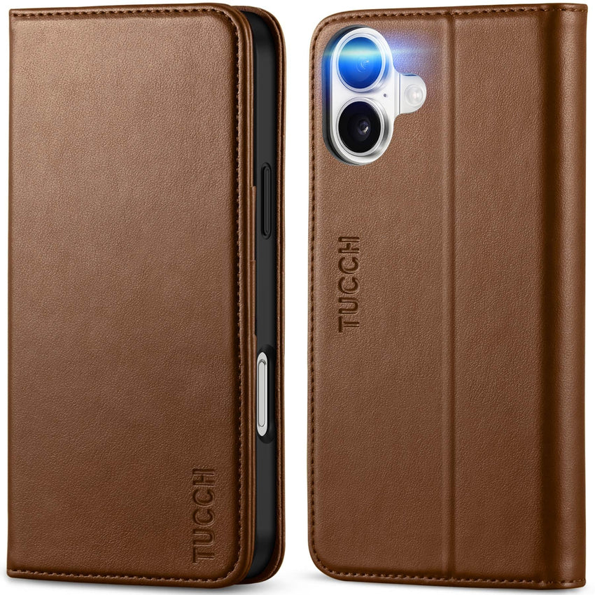 TUCCH Case Wallet for iPhone 16, [3 Card Slots] Kickstand PU Leather [RFID Blocking] Flip Folio Cover with [TPU Shockproof Interior Shell] 6.1" 2024, Classic Black - 7DAY'S