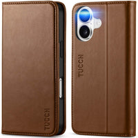 TUCCH Case Wallet for iPhone 16, [3 Card Slots] Kickstand PU Leather [RFID Blocking] Flip Folio Cover with [TPU Shockproof Interior Shell] 6.1" 2024, Classic Black - 7DAY'S