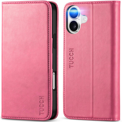 TUCCH Case Wallet for iPhone 16, [3 Card Slots] Kickstand PU Leather [RFID Blocking] Flip Folio Cover with [TPU Shockproof Interior Shell] 6.1" 2024, Classic Black - 7DAY'S