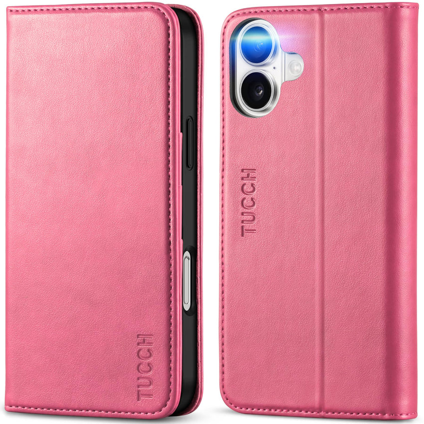 TUCCH Case Wallet for iPhone 16, [3 Card Slots] Kickstand PU Leather [RFID Blocking] Flip Folio Cover with [TPU Shockproof Interior Shell] 6.1" 2024, Classic Black - 7DAY'S