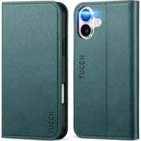 TUCCH Case Wallet for iPhone 16, [3 Card Slots] Kickstand PU Leather [RFID Blocking] Flip Folio Cover with [TPU Shockproof Interior Shell] 6.1" 2024, Classic Black - 7DAY'S