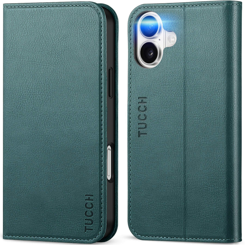 TUCCH Case Wallet for iPhone 16, [3 Card Slots] Kickstand PU Leather [RFID Blocking] Flip Folio Cover with [TPU Shockproof Interior Shell] 6.1" 2024, Classic Black - 7DAY'S