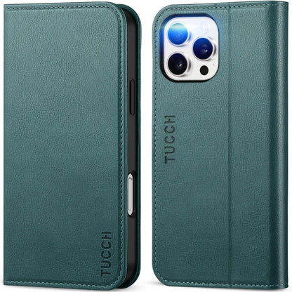 TUCCH Case Wallet for iPhone 16, [3 Card Slots] Kickstand PU Leather [RFID Blocking] Flip Folio Cover with [TPU Shockproof Interior Shell] 6.1" 2024, Classic Black - 7DAY'S