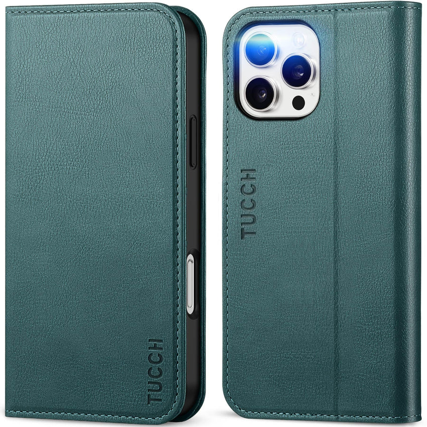 TUCCH Case Wallet for iPhone 16, [3 Card Slots] Kickstand PU Leather [RFID Blocking] Flip Folio Cover with [TPU Shockproof Interior Shell] 6.1" 2024, Classic Black - 7DAY'S