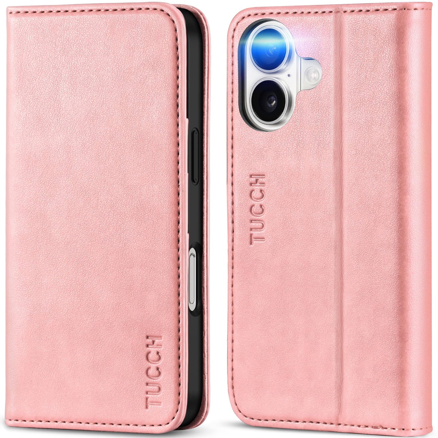 TUCCH Case Wallet for iPhone 16, [3 Card Slots] Kickstand PU Leather [RFID Blocking] Flip Folio Cover with [TPU Shockproof Interior Shell] 6.1" 2024, Classic Black - 7DAY'S