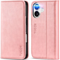TUCCH Case Wallet for iPhone 16, [3 Card Slots] Kickstand PU Leather [RFID Blocking] Flip Folio Cover with [TPU Shockproof Interior Shell] 6.1" 2024, Classic Black - 7DAY'S