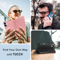 TUCCH Case Wallet for iPhone 16, [3 Card Slots] Kickstand PU Leather [RFID Blocking] Flip Folio Cover with [TPU Shockproof Interior Shell] 6.1" 2024, Classic Black - 7DAY'S