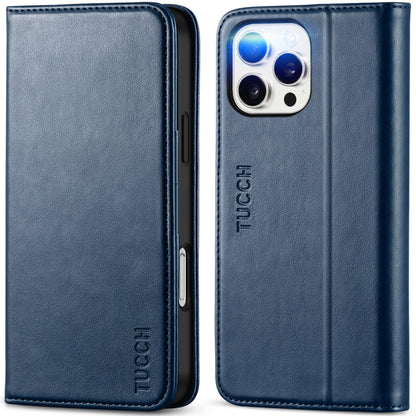TUCCH Case Wallet for iPhone 16, [3 Card Slots] Kickstand PU Leather [RFID Blocking] Flip Folio Cover with [TPU Shockproof Interior Shell] 6.1" 2024, Classic Black - 7DAY'S