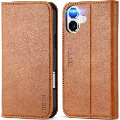 TUCCH Case Wallet for iPhone 16, [3 Card Slots] Kickstand PU Leather [RFID Blocking] Flip Folio Cover with [TPU Shockproof Interior Shell] 6.1" 2024, Classic Black - 7DAY'S