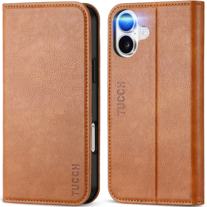 TUCCH Case Wallet for iPhone 16, [3 Card Slots] Kickstand PU Leather [RFID Blocking] Flip Folio Cover with [TPU Shockproof Interior Shell] 6.1" 2024, Classic Black - 7DAY'S