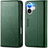 TUCCH Case Wallet for iPhone 16, [3 Card Slots] Kickstand PU Leather [RFID Blocking] Flip Folio Cover with [TPU Shockproof Interior Shell] 6.1" 2024, Classic Black - 7DAY'S