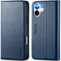 TUCCH Case Wallet for iPhone 16, [3 Card Slots] Kickstand PU Leather [RFID Blocking] Flip Folio Cover with [TPU Shockproof Interior Shell] 6.1" 2024, Classic Black - 7DAY'S