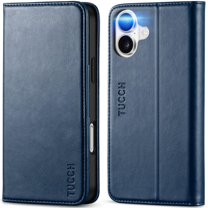 TUCCH Case Wallet for iPhone 16, [3 Card Slots] Kickstand PU Leather [RFID Blocking] Flip Folio Cover with [TPU Shockproof Interior Shell] 6.1" 2024, Classic Black - 7DAY'S