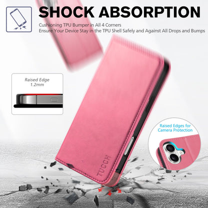 TUCCH Case Wallet for iPhone 16, [3 Card Slots] Kickstand PU Leather [RFID Blocking] Flip Folio Cover with [TPU Shockproof Interior Shell] 6.1" 2024, Classic Black - 7DAY'S