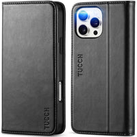 TUCCH Case Wallet for iPhone 16, [3 Card Slots] Kickstand PU Leather [RFID Blocking] Flip Folio Cover with [TPU Shockproof Interior Shell] 6.1" 2024, Classic Black - 7DAY'S