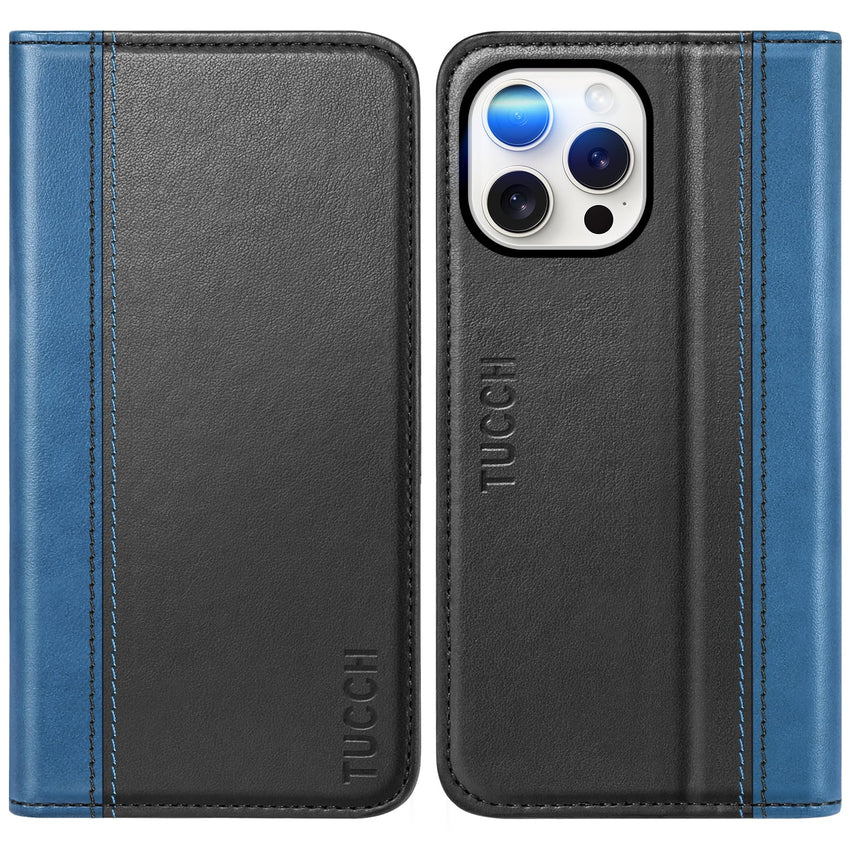 TUCCH Case Wallet for iPhone 16, [3 Card Slots] Kickstand PU Leather [RFID Blocking] Flip Folio Cover with [TPU Shockproof Interior Shell] 6.1" 2024, Classic Black - 7DAY'S