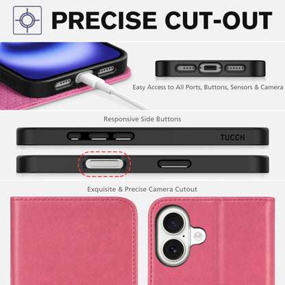 TUCCH Case Wallet for iPhone 16, [3 Card Slots] Kickstand PU Leather [RFID Blocking] Flip Folio Cover with [TPU Shockproof Interior Shell] 6.1" 2024, Classic Black - 7DAY'S